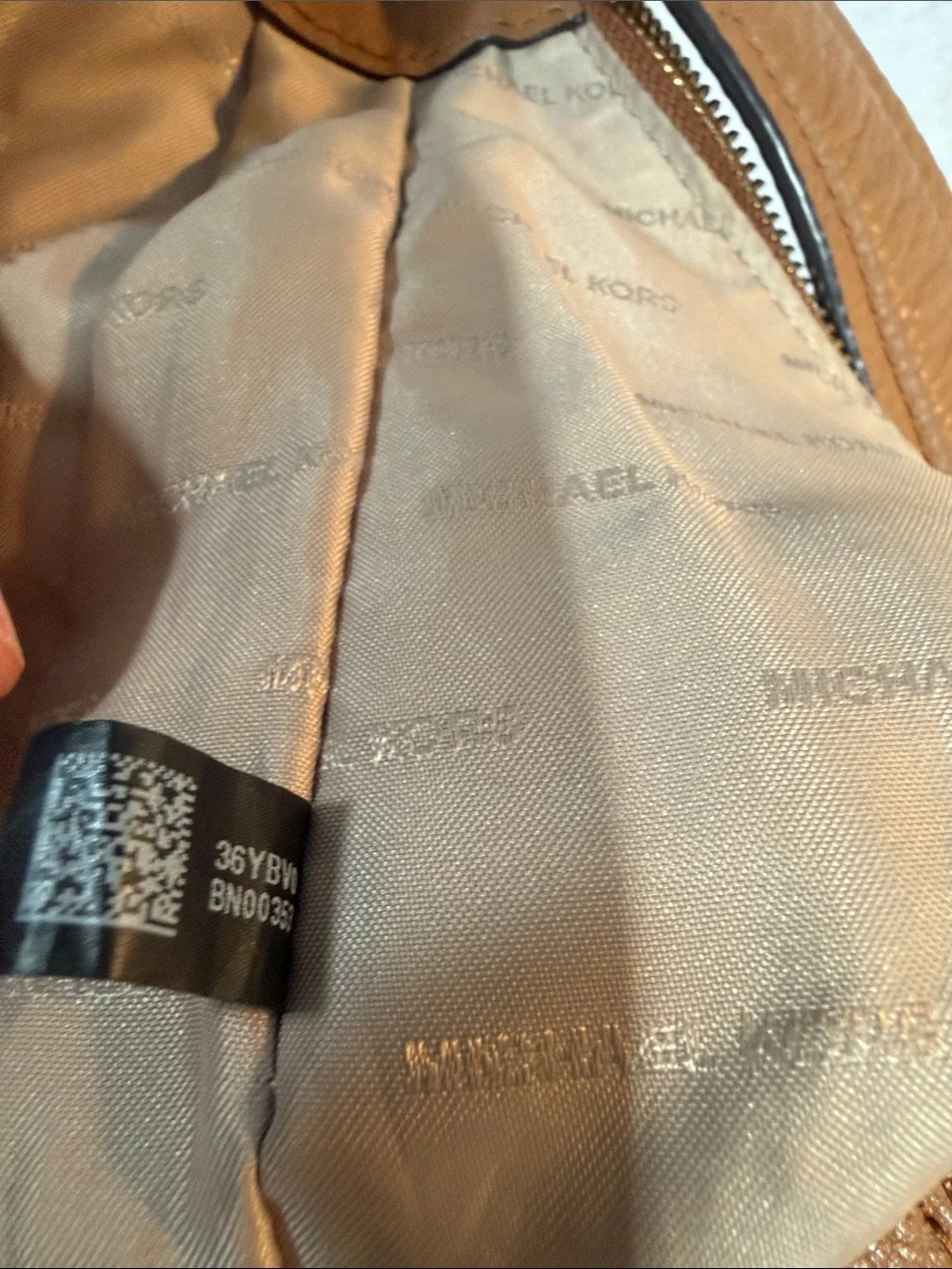 Michael Kors Tan Leather Hobo with Gold MK Charm